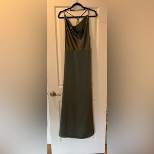 Amsale olive green Alicia satin dress size 10